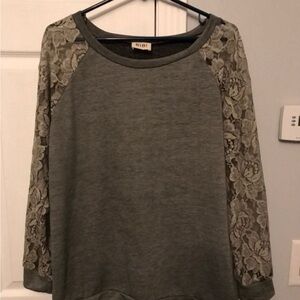 Bibi Womens Dusty Green Lace Sleeve Pullover Size Medium NWOT